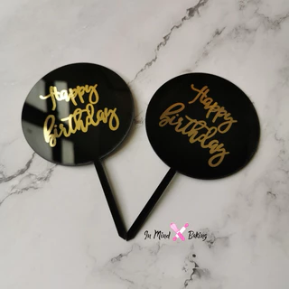 ป้ายวันเกิด ป้ายปักเค้กอะคริลิค ป้ายhappy birthday วงกลม สี Pastel(ใส)