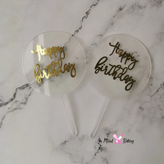 ป้ายวันเกิด ป้ายปักเค้กอะคริลิค ป้ายhappy birthday วงกลม สี Pastel(ใส)