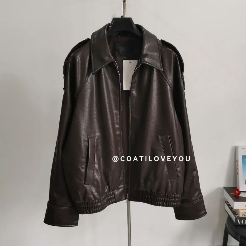 **ของแท้พร้อมส่งจากไทย**ZARA​ ​FAUX​ LEATHER​ BOMBER​ JACKET​