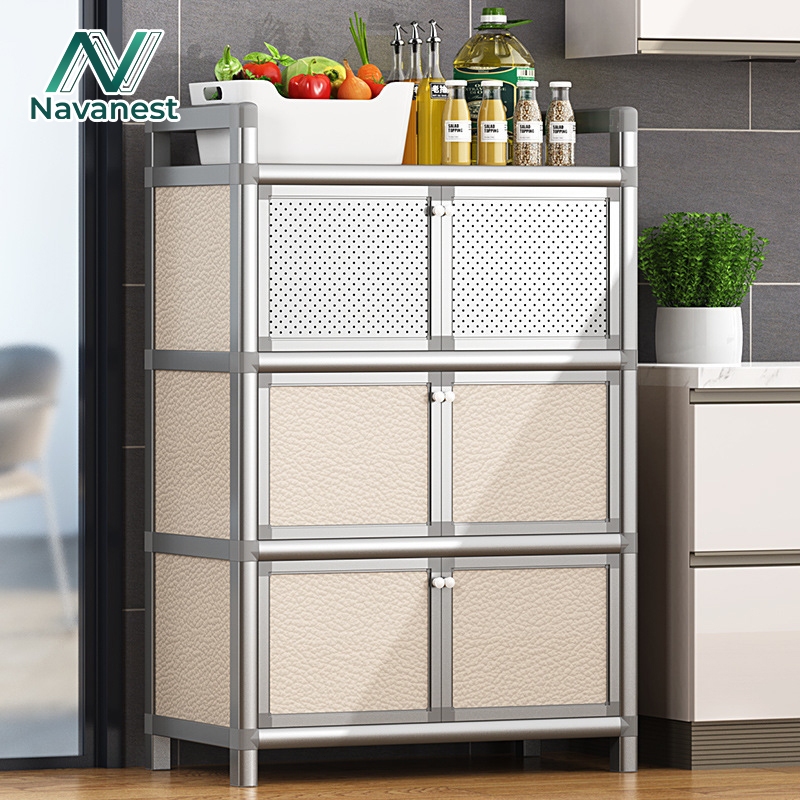 Navanest 【รับน้ำหนักได้400กก.】4ชั้/5ชั้ ตู้กับข้าว เก็บของเฟอร์นิเจอร์ กันน้ำ วางเตาอบและไมโครเวฟได้ ราคาถูกมาก ตู้ครัว