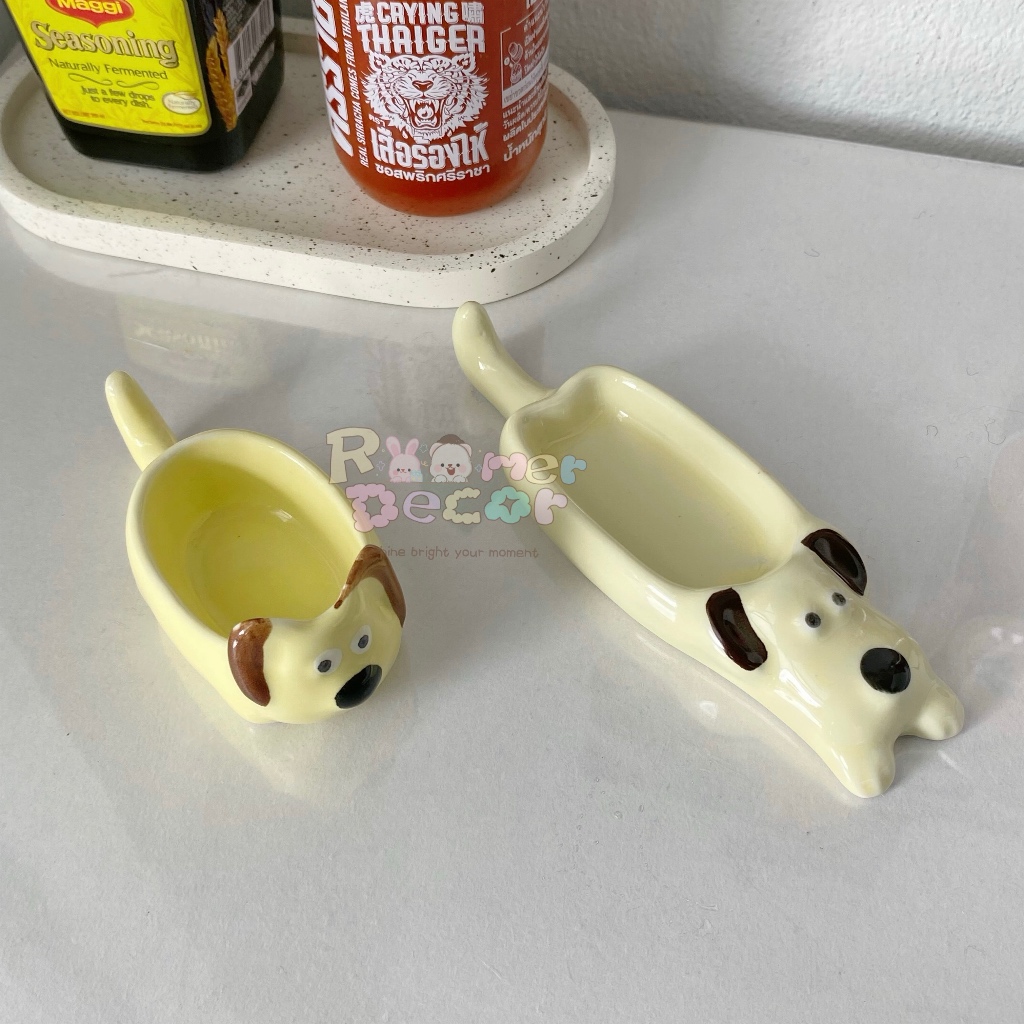 Roomer.Decor [พร้อมส่ง] ถ้วยน้ำจิ้ม ถ้วยซอสเซรามิค ลายหมา สไตล์เกาหลี ถ้วยอเนกประสงค์ สำหรับใส่น้ำจิ้มหรือตกแต่ง