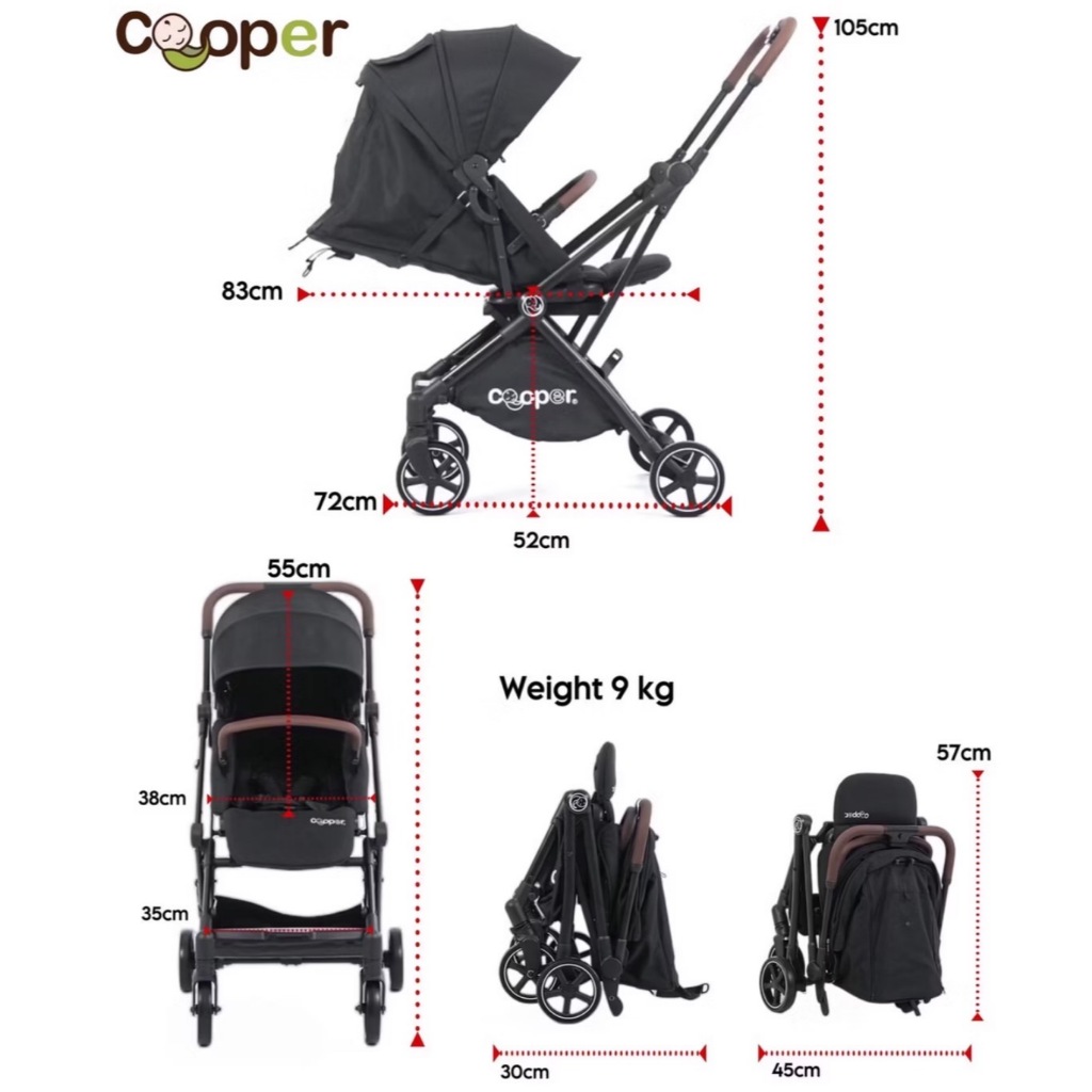 New Cooper รถเข็นเด็ก เข็นได้2ด้าน หมุนได้360องศา รถเข็นเด็กพับได้ รุ่นSpin ล้อมีโช๊ค รับประกันศูนย์ - รูปที่ 3