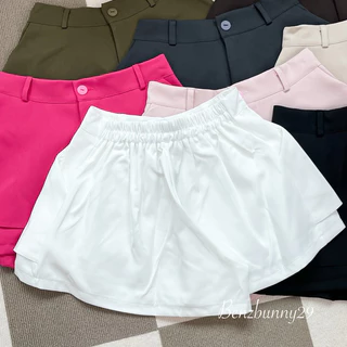 กางเกงขาสั้นระบาย 2 ชั้น เอวสูง ผ้าหนา พรางหุ่น เอว 32-40“ Benzbunny29 #1037