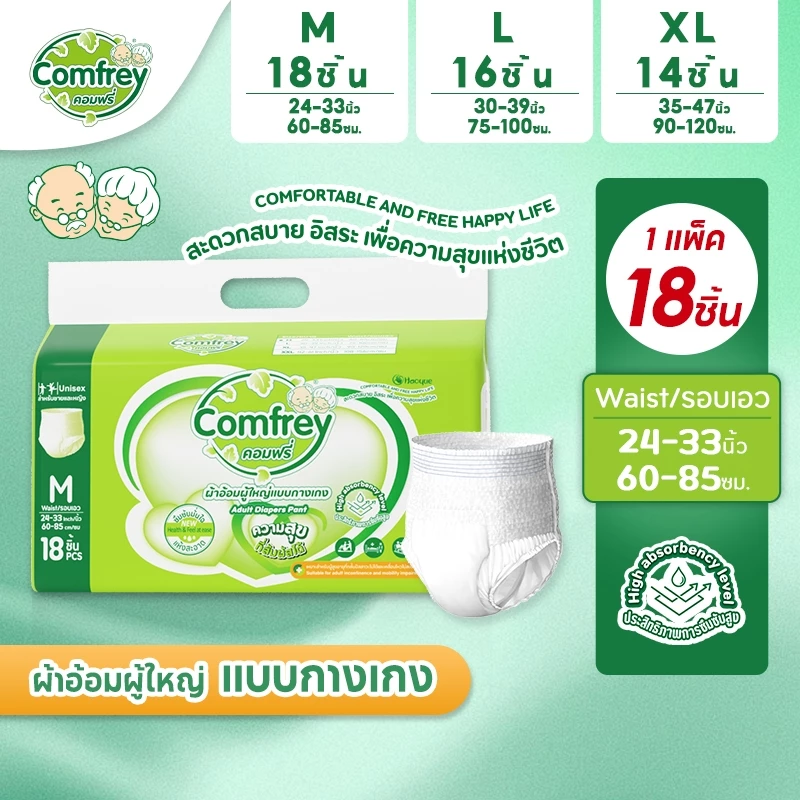 [M-XL 1แพ็ค] Comfrey แพมเพิสผู้ใหญ่แบบกางเกง ราคาประหยัด ไซส์ M-XL x1แพ็ค