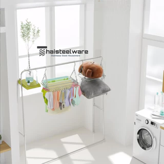 THAISTEELWARE ราวหนีบผ้า ราวตากผ้า ที่ตากผ้า แบบสแตนเลสแท้ ไม่ขึ้นสนิม พร้อมตัวหนีบ