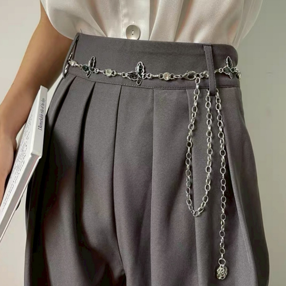 พร้อมส่ง !! เข็มขัดโซ่คาดเอว ลายผีเสื้อเงา body chai เส้นเล็กแฟชั่นสำหรับผู้หญิงทันสมัย ( P163 )