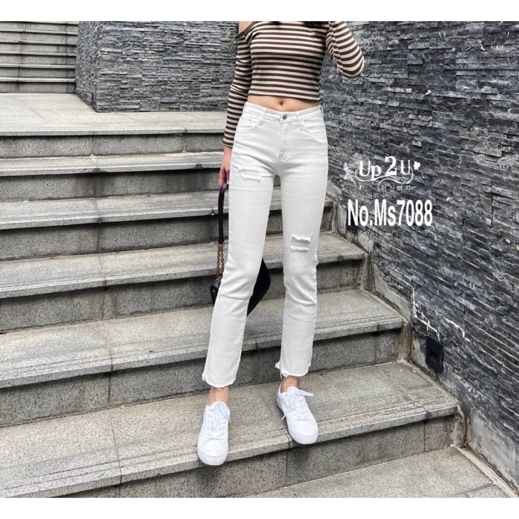 No : MS7088 กางเกงยีนส์7ส่วน ทรงสกิน ขาตรงขาเต๋อ  เอวกลาง เป๊งมากค่ะ ปลายขาตัด แต่งขาดฟังค์กี้สุดๆๆๆ