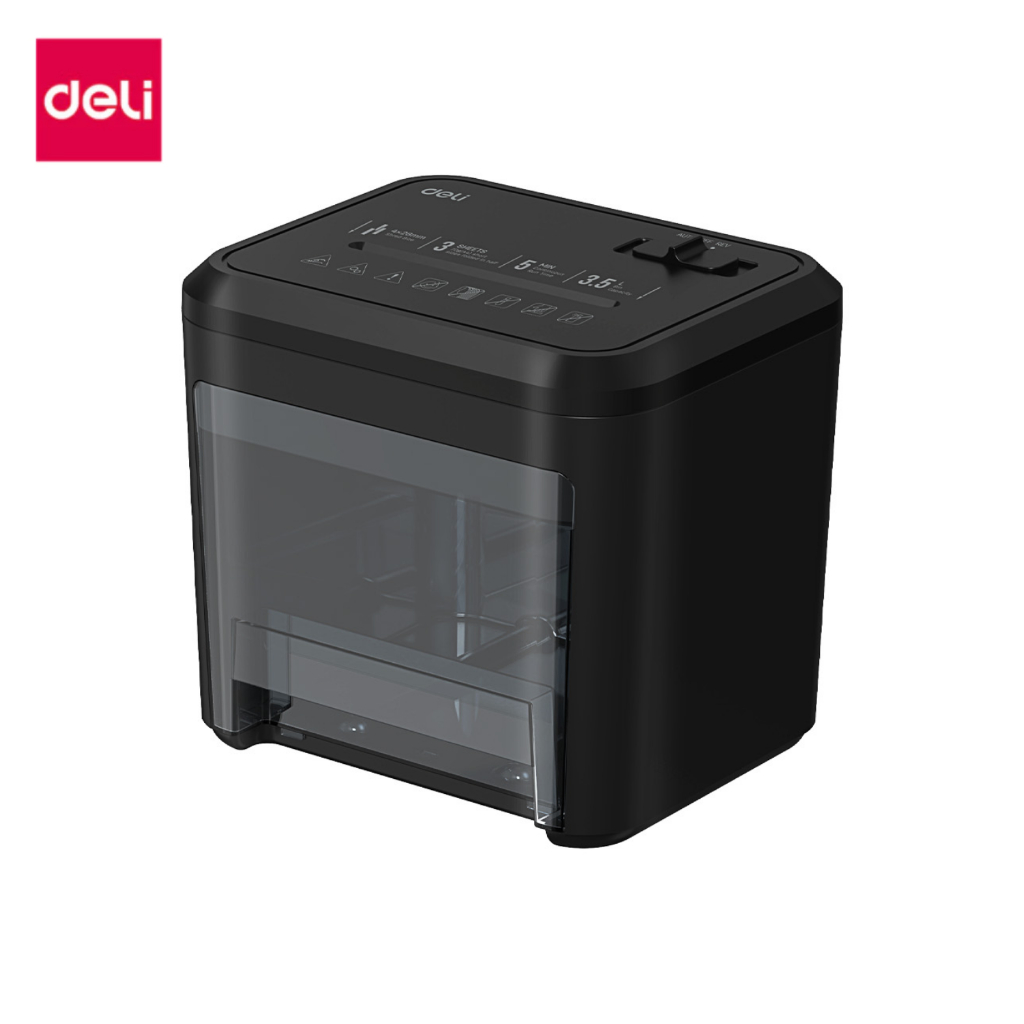 Deli เครื่องทำลายเอกสาร 3.5L เครื่องทำลายกระดาษ ย่อยกระดาษ ทำงานต่อเนื่อง 5 นาที Paper Shredder