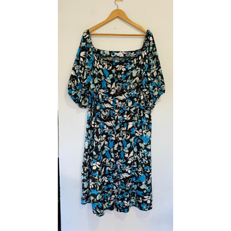 D11 ผ้าโพลี  ทรงวินเทจ คอสี่เหลี่ยม OPhelia Roe 3XL อกหน้าผ้า 56 นิ้ว ยาว 46 เอว 50 สะโพก 64 เดรสสาว