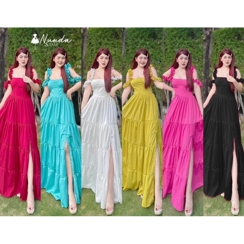 🦄Nunda Style🦄 เดรสคอเหลี้ยว แขน2 ชั้น เนื้อผ้าไหมอิตาลี่ ในลุคเจ้าหญิงสุดๆ