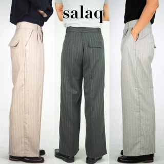 กางเกงขากระบอกใหญ่ BAGGY สีริ้วยาว ผ้าWOOL ญี่ปุ่น เนื้อผ้ายืด ผ้ามีน้ำหนักทิ้งตัว