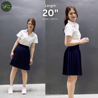 กระโปรงนักศึกษา พลีท มีกระเป๋า สีกรมท่า (จีบเล็กและจีบใหญ่) | กระดุมทอง ชุดนักศึกษา