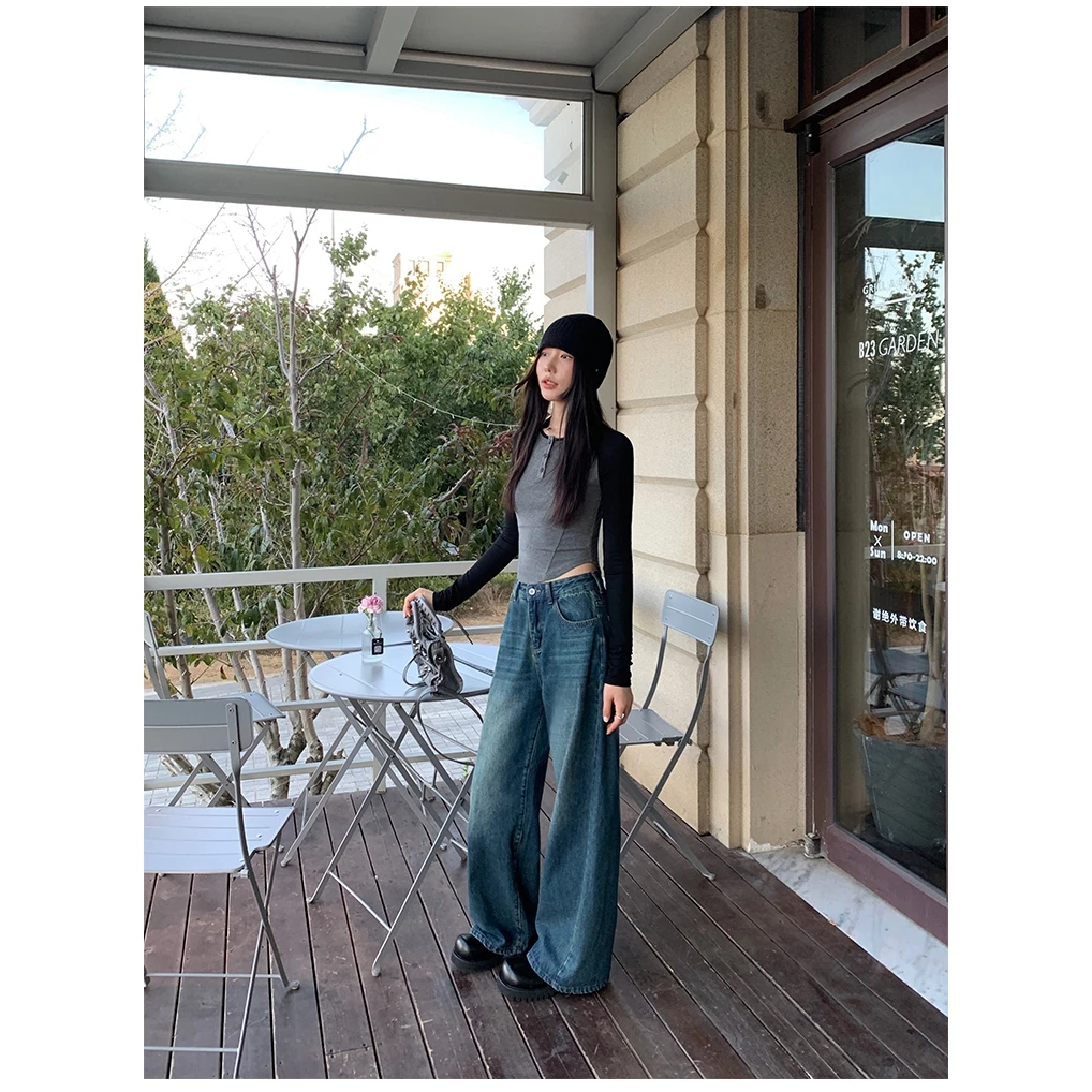 919JEANS กางเกงยีนส์วินเทจ Fade Long Tube ทรงหลวม thumbnail 9