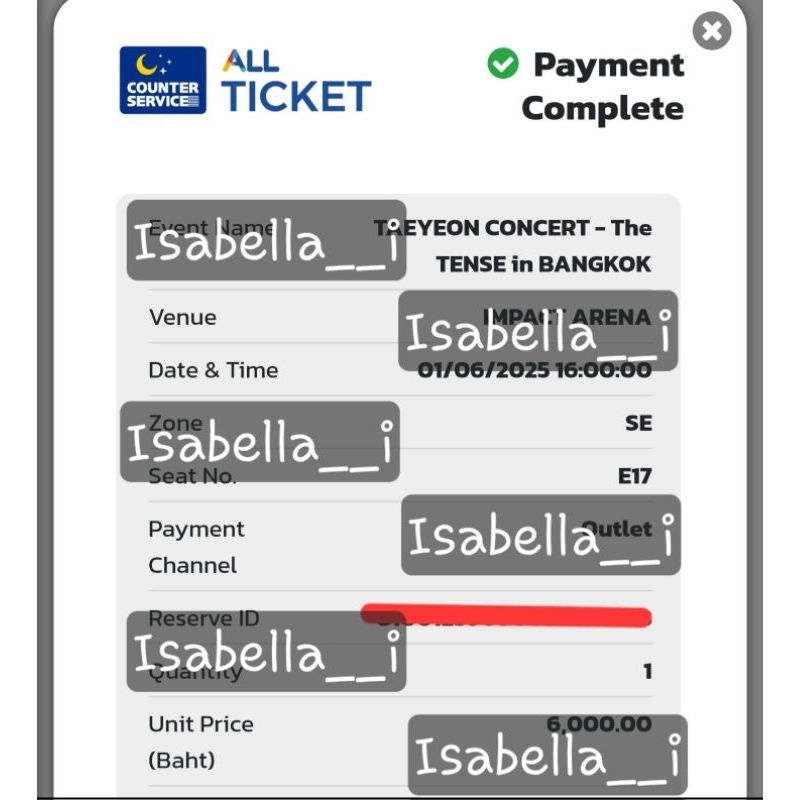 บัตรคอนเสิร์ต TAEYEON TheTENSE in BANGKOK