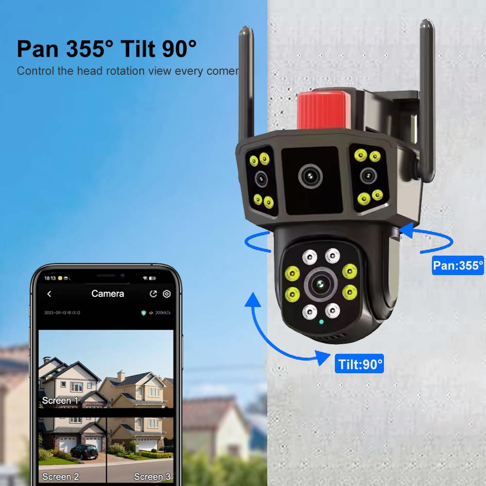 V380 4G Camera 12MP 6K 18LED Solar Cell กล้องวงจรปิดใส่ซิม โซลาร์เซลล์ ความละเอียด12ล้านพิกเซล กล้อง2เลนส์3จอ