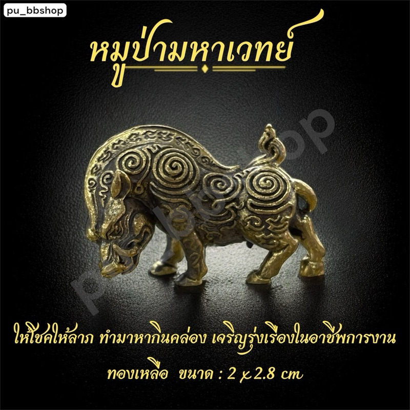 หมูป่ามหาเวทย์ งานทองเหลือง ขนาด 2*2.8 cm.