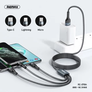 Remax Cable 3 in 1 RC-070th - สายชาร์จ 3 หัว สำหรับ USB / IP / Type-C ชาร์จเร็ว 2A สายยาว 1.2 เมตร
