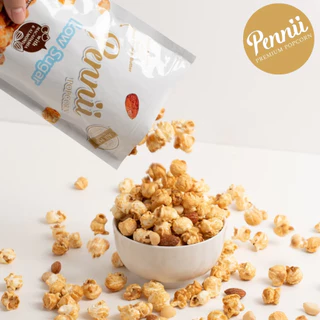 ขนมป๊อปคอร์น สูตรหวานน้อย แมคคาเดเมีย อัลมอนด์ Size M 35 g Pennii Premium Popcorn