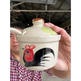 โถเครื่องปรุงลายไก่L โถใส่เครื่องปรุงเซรามิค โถใส่น้ำปลาพริก รวมช้อน ขนาด4 นิ้ว (กว้าง 10 ซม. x สูง 10 ซม.) จุ350ml 12o