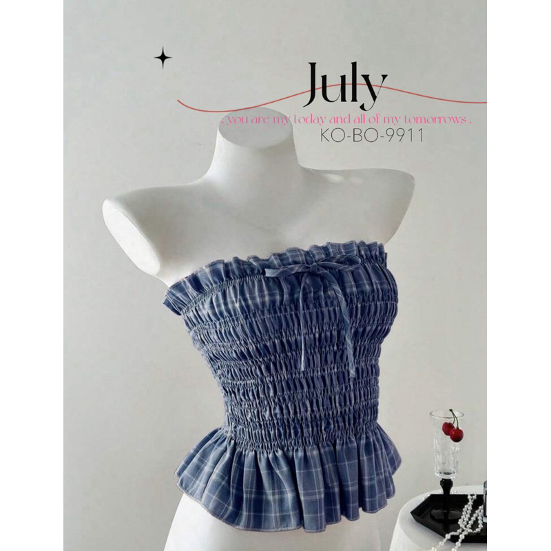 July 💙 เกาะอกผ้าย่น สม็อคทั้งตัว โบว์ตรงกลาง 💙 พร้อมส่งจากไทย 🇹🇭
