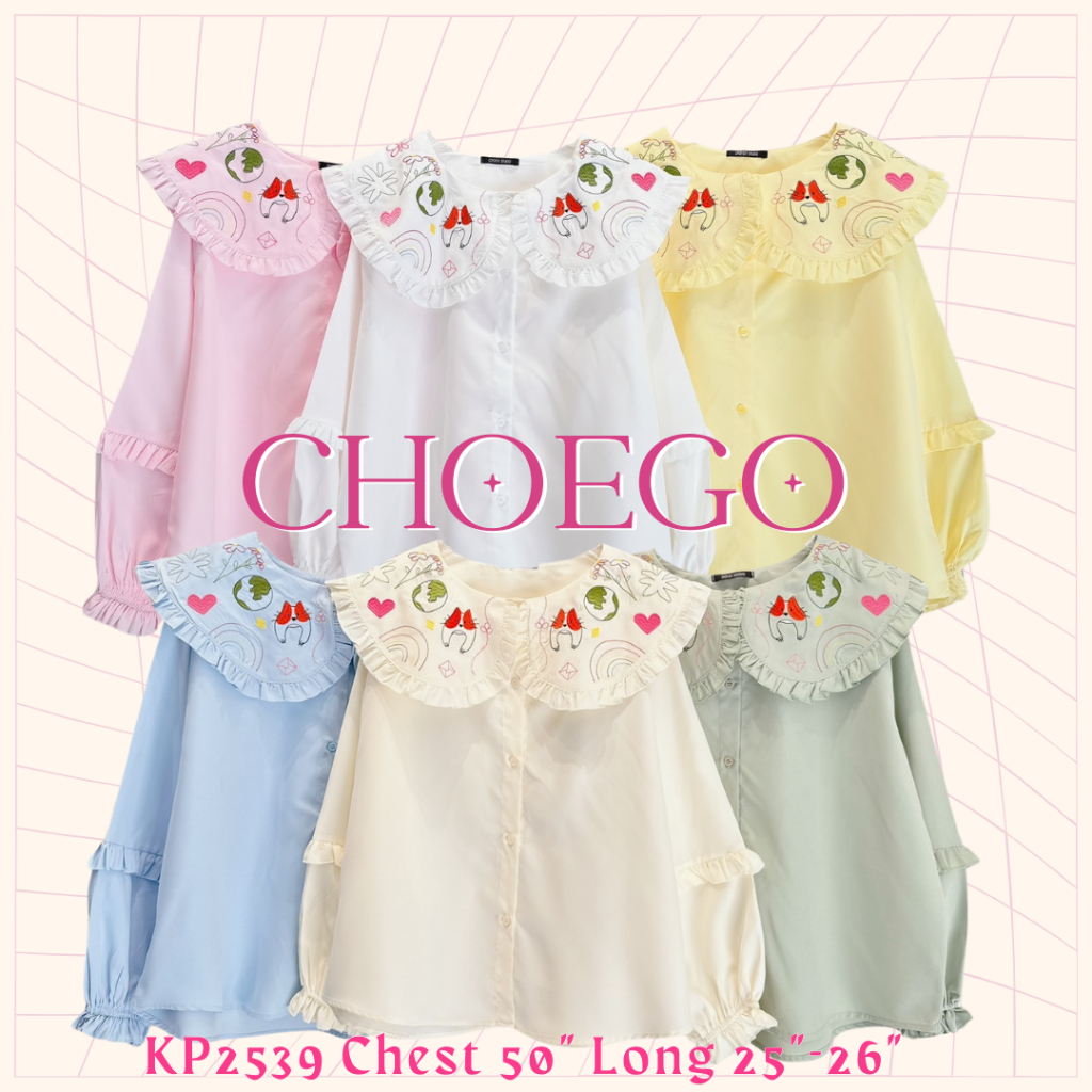🌷✨Cute Shirt 💗🎀ปกเสื้อปักลายสุดคิ้วท์ เพิ่มความน่ารักให้ลุคของคุณ  ทรงสวยเข้ารูป 2539