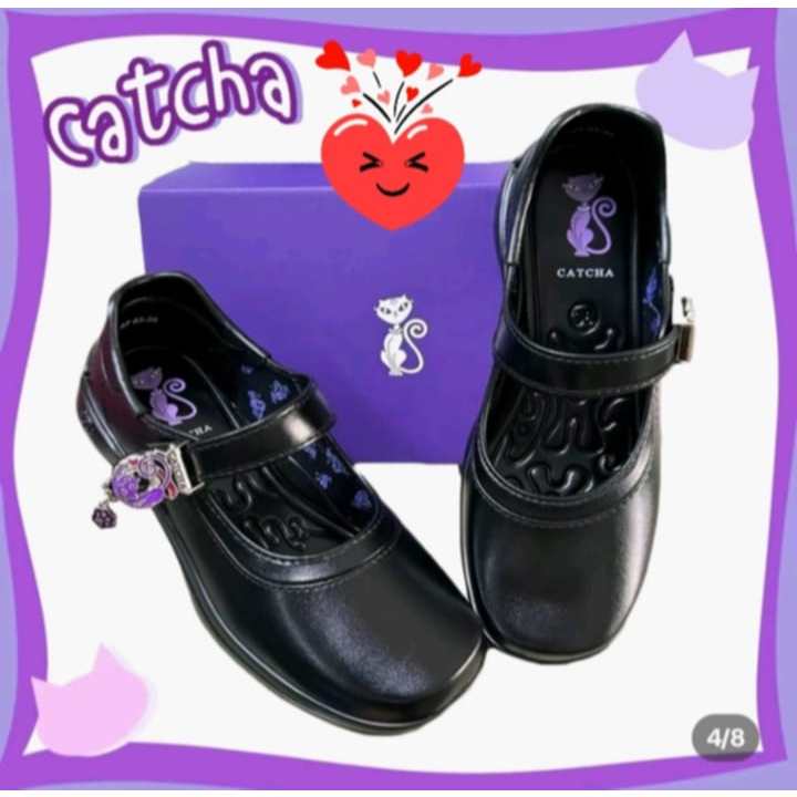 รองเท้านักเรียนผู้หญิง CatChaรุ่นใหม่ล่าสุด รองเท้าหนังดำ นักเรียนประถมมัธยม