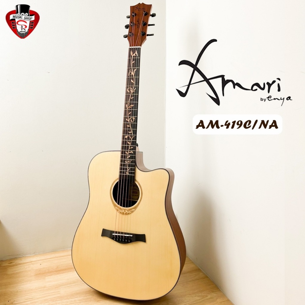 (กทม&ปริมณฑล ส่ง Lineman ด่วน) กีต้าร์โปร่ง Amari AM419C / AM419CEQ สี Natural คอลายเถาวัลย์ [ฟรีของ