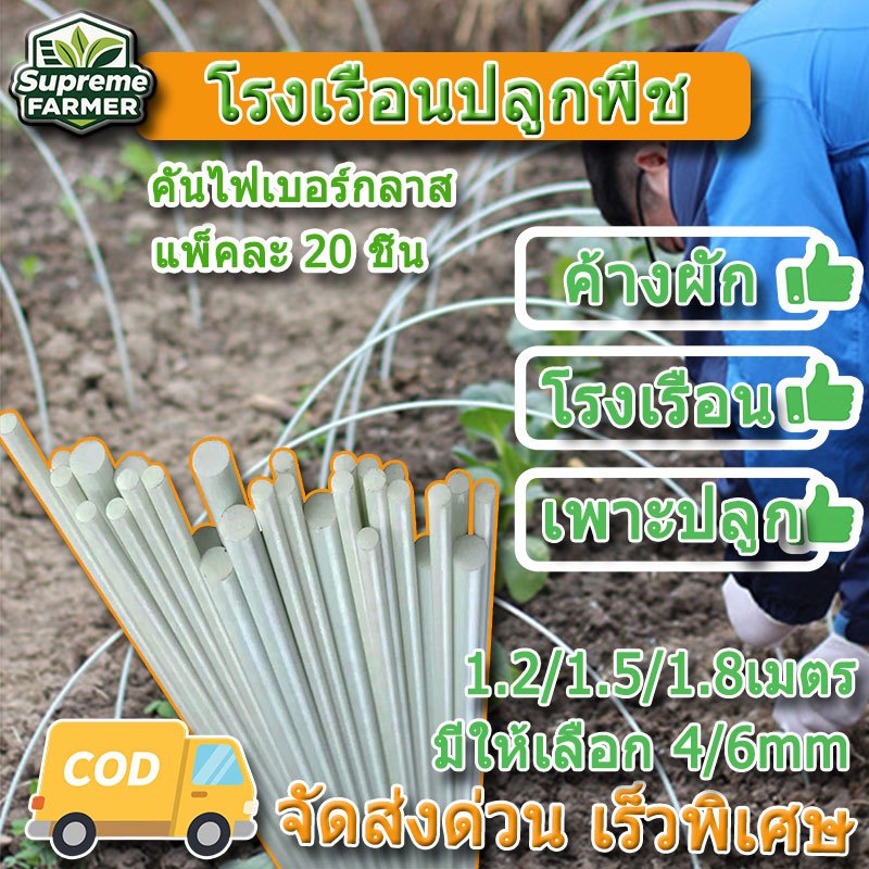 โรงเรือนปลูกพืช คันไฟเบอร์กลาส แพ็คละ 20ชิ้น โรงเรือน เพาะปลูก หลักไม้เลื้อย ไม้ค้ำต้นไม้ ค้างผัก ค้างต้นไม้ ซุ้มต้นไม้