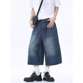 กางเกงยีนส์ขากระบอก 5 ส่วน S-10XL ทรงหลวมขากว้างใส่ได้ทั้งเอวสูง เอวต่ำ ผ้าใส่สบาย