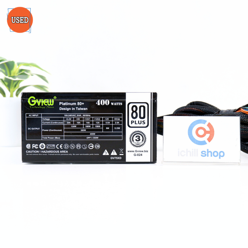 POWER SUPPLY (พาวเวอร์ซัพพลาย) GVIEW PLATINUM 400W (80 PLUS WHITE) P08802