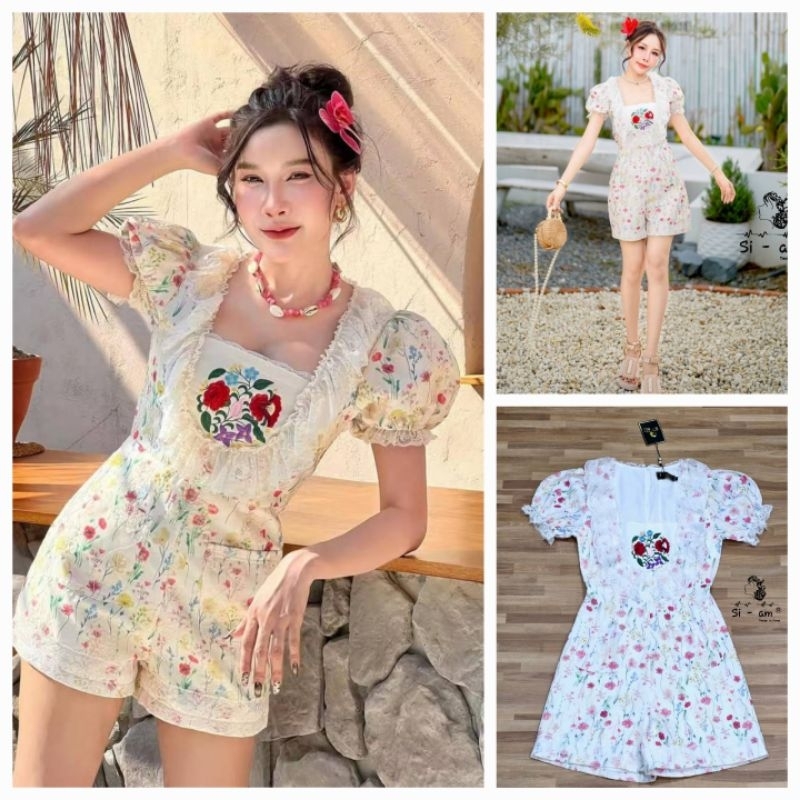 780💘มีS,M,L,XL,2xl[วัดดึงสุด]ยาว31ไหล่เป้า30"จั๊มกางเกงขาสั้นงานปัก