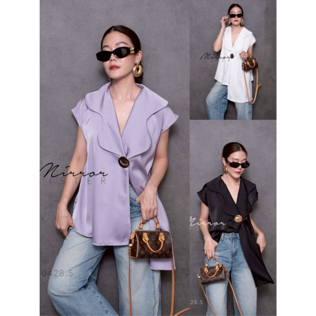 •MIRRORSISTER• MRST 50428.5 เสื้อตัวเก๋ โดดเด่นที่คอปกแต่งCurveหยัก แพทเทรินทรงเก๋ใส่ง่าย ใส่ได้บ่อย