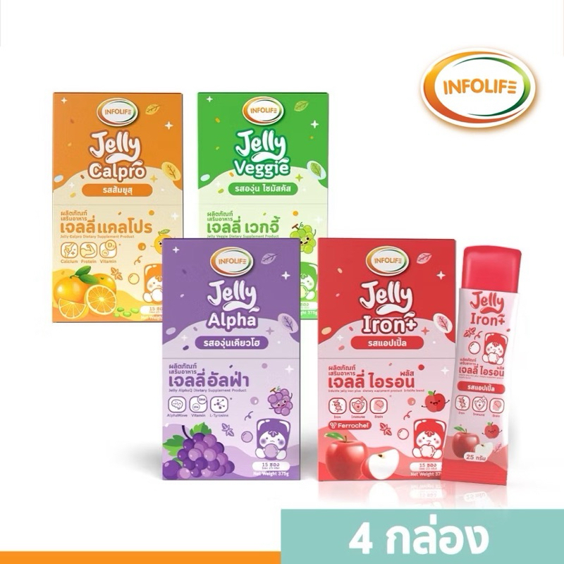 (ชุด4กล่อง คละรส) Jelly Calpro & Jelly Veggie & Jelly Alpha & Jelly Iron