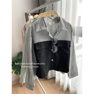 [อก 44] เสื้อเชิ๊ตครอปแขนยาวกระเป๋าคู่ (SA1)