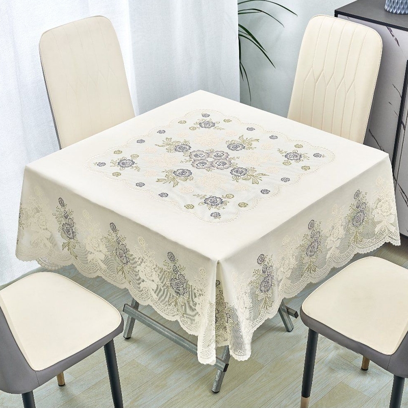ผ้ารองโต๊ะ PVC ลูกไม้ลายทองร้อน แบบสแควร์สำหรับใช้ในบ้าน กันน้ำและกันน้ำมัน ผ้าคลุมโต๊ะน้ำชา แบบไม่ต้องซัก สไตล์ยุโรป
