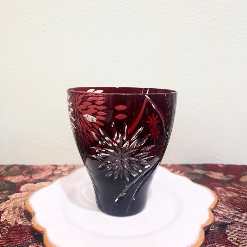 Edo Kiriko Cut Glasses Oriental Saiki Glass Red แก้วเจียร