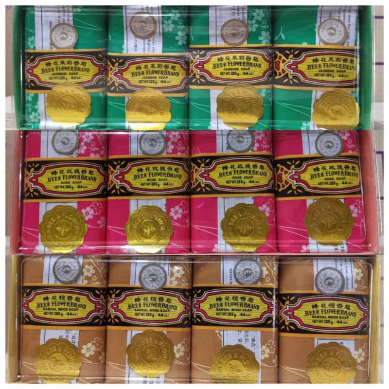 สบู่แก่นจันทร์ ของแท้ ยกแพค 4ก้อน ก้อน125กรัม Sandal Wood Soap Bee & Flower Brand