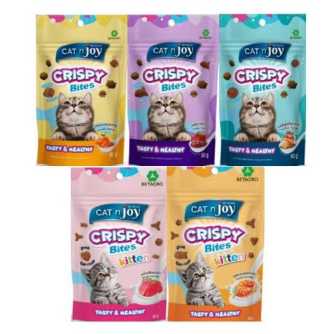 CAT n joy Crispy Bites ขนมแมวกรุบกรอบ หลากหลายรสชาติ ขนาด 60 กรัม*โปรดอ่านรายละเอียดก่อนสั่งซื้อ