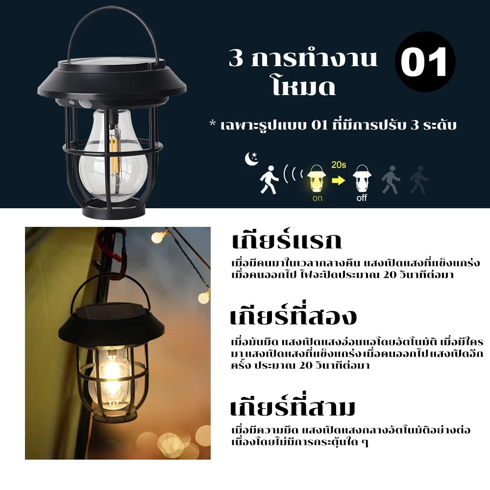 EBUYBEST ย้อนยุค ไฟแคมป์ปิ้งชาร์จแบต พลังงานแสงอาทิตย์ ตะเกียงแค้มปิ้ง แบบพกพา USB โคมไฟตั้งแคมป์ ปรับความสว่างได้ thumbnail 3