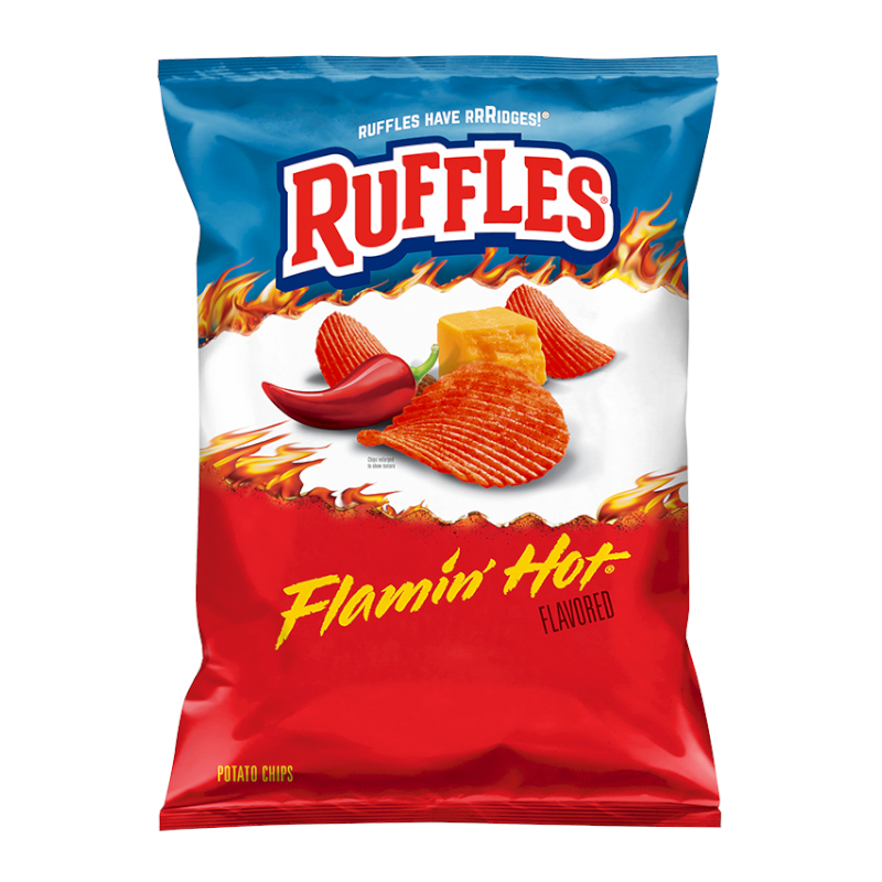 Ruffles Flamin Hot ฟลามิน ฮอต เฟลเวอร์ โปเตโต้ ชิพส์ มันฝรั่งทอดกรอบ รส ชีสชนิดเผ็ด น้ำหนักสุทธฺิ 184.2 กรัม นำเข้าประเท