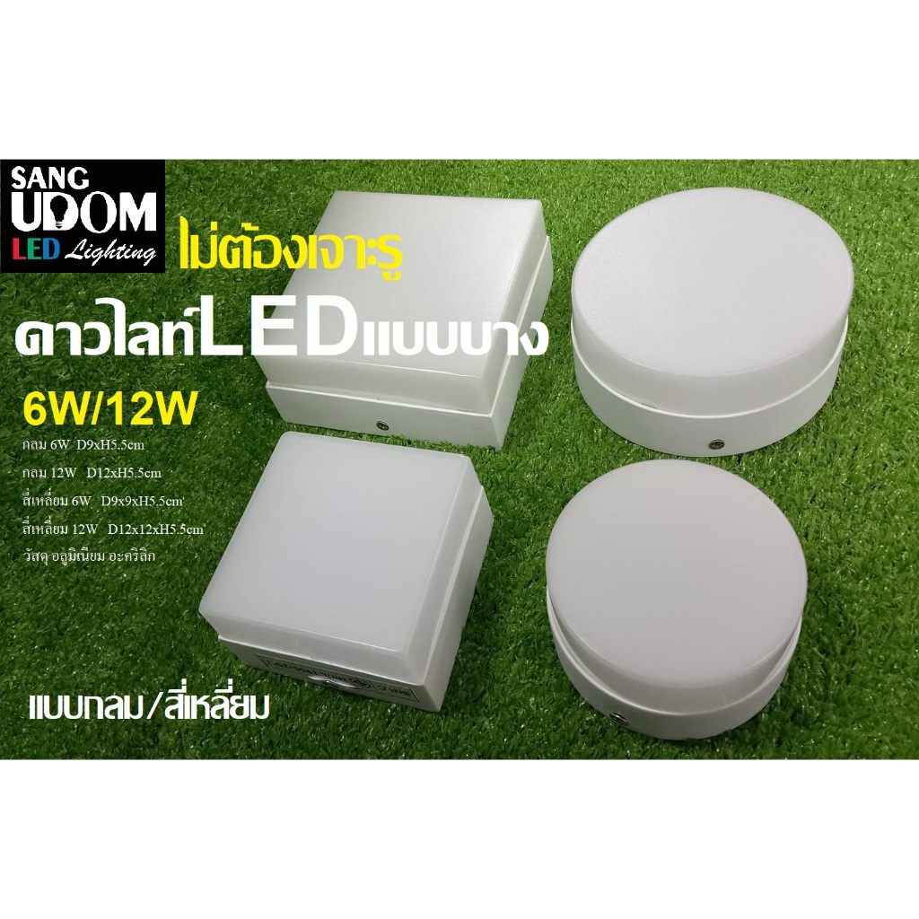 Sangudom(แสงอุดม)  LED Panel ดาวน์ไลท์ ไฟเพดาน ติดลอย ขอบขาว กลม/เหลี่ยม 6w/12w แสงขาว/วอร์ม