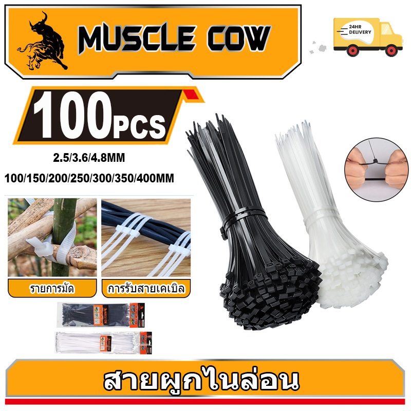 MUSCLE COW เคเบิ้ลไทร์เกรด A 100 เส้น ทนทาน ขนาด 4-16 นิ้ว ผลิตจากพลาสติกไนลอน