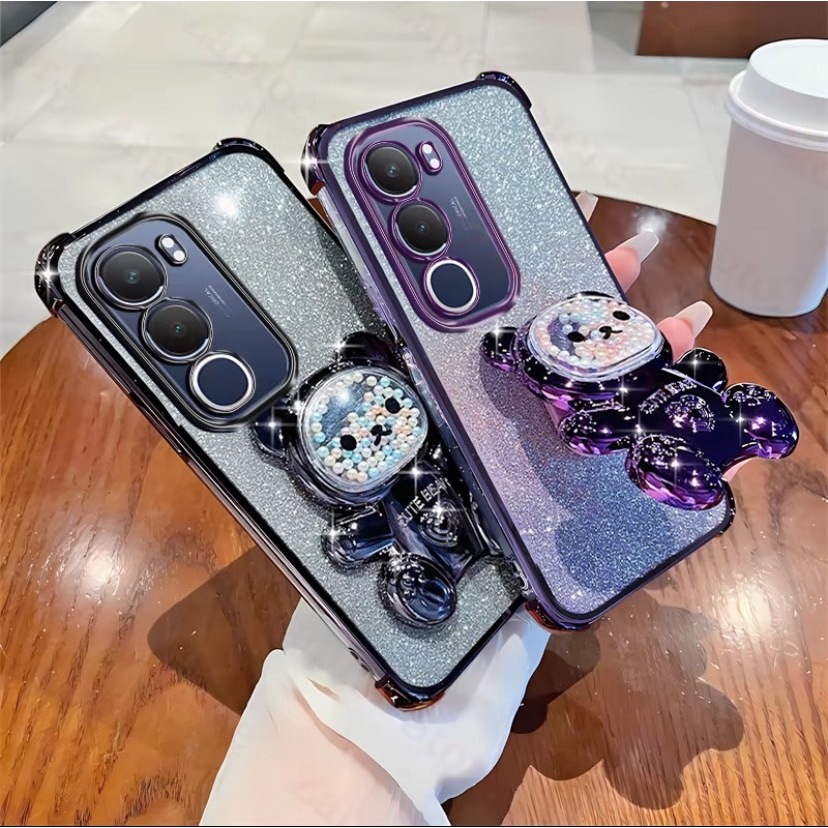 เคสโทรศัพท์ หมี LOVE กริตเตอร์ สำหรับรุ่น Vivo Y19S Y200 V40Lite เคส กันกระแทกมุม ป้องกันกล้อง น่ารัก ตั้งได้