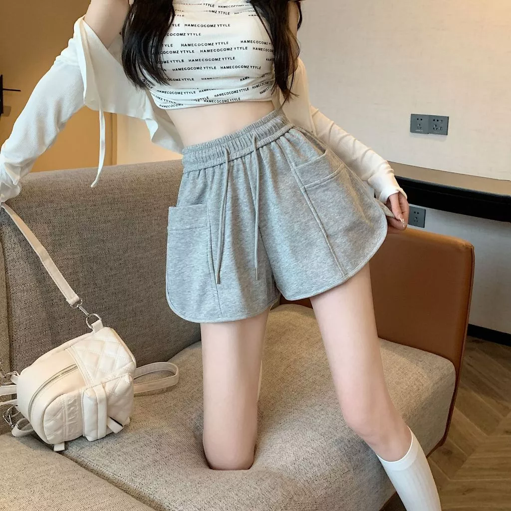 กางเกงขาสั้นผู้หญิง กางเกงขาสั้นลำลอง เอวสูง ผ้าใส่สบาย
