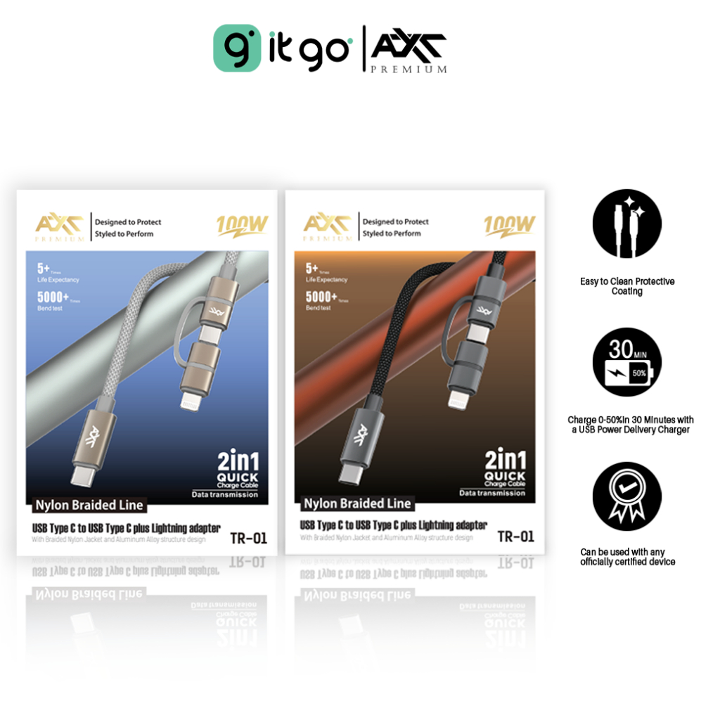 AXT สายชาร์จ 2 in 1 Quick charge cable Data transmission TR-01 100w
