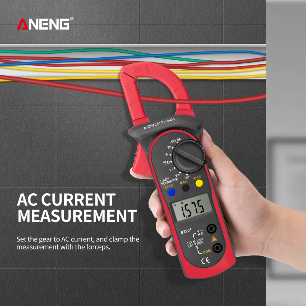 ST201 Clamp Meter สีแดง ดิจิตอลมัลติมิเตอร์ ″ANENG″