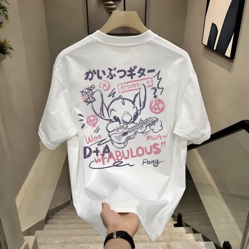 Basi💥เสื้อผู้ชาย เสื้อยืด oversize เกรดพรีเมียม เสื้อคอตตอน100% ไม่หดตัว ใส่สบาย การ์ตูนน่ารัก ลาย "Stitch FABULOUS"