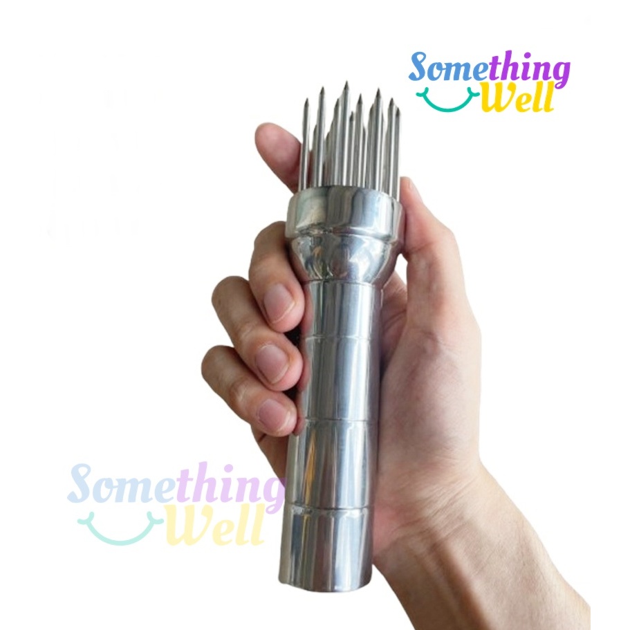 ส้อมจิ้มเนื้อสแตนเลสด้ามกลม (21เข็ม)  ฐาน 6 CM  ที่จิ้มหมูกรอบ  ส้อมจิ้มเนื้อ  เหล็กจิ้มหมู  สแตนเลส