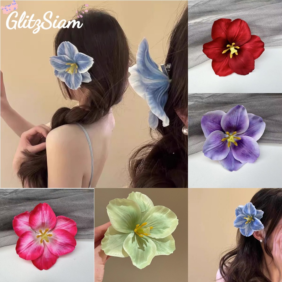 glitzsiam สไตล์เกาหลีกิ๊บหนีบผม ดอกลิลลี่ประดิษฐ์ 🌸Sweet🌸 คลิปด้านข้าง บรรยากาศ หวานและน่ารัก เครื่องประดับผม ส่งจากไทย