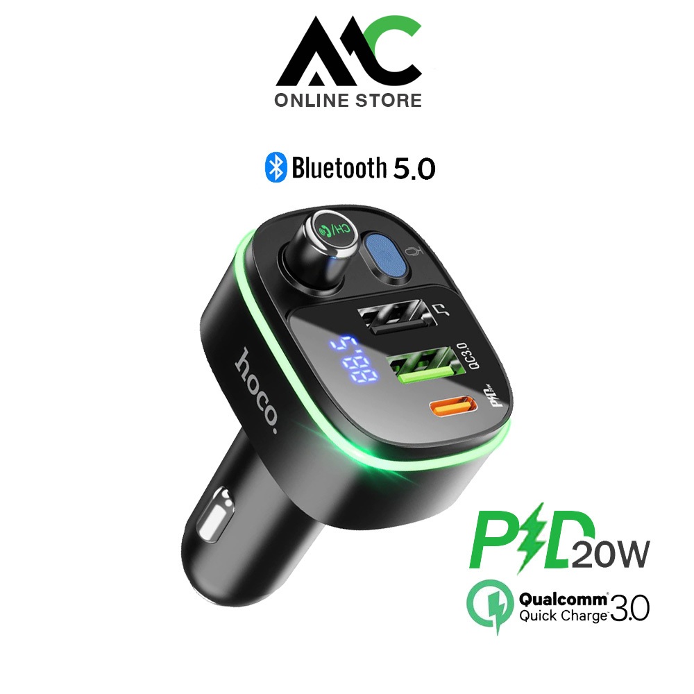 Hoco E62 MP3 อุปกรณ์รับสัญญาณบลูทูธในรถยนต์ PD20W + QC3.0 Car Charger Bluetooth FM Transmitter